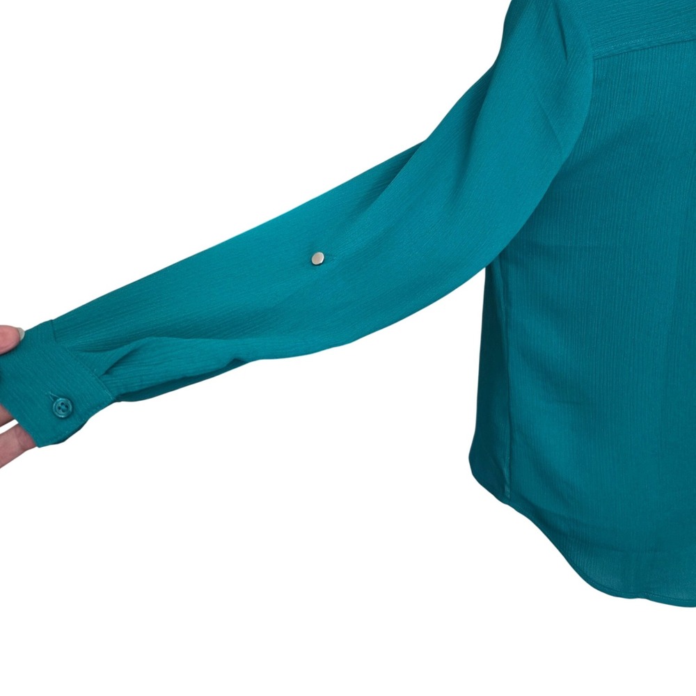 Y2K APT.‎ 9 Womens Size S Button Down Long Tab Sleeves Jade Green Utility Shirt - Picture 4 of 8